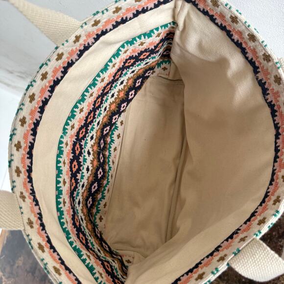 Pendelton Tote Bag Echo Cliffs Large Travel Tote Aztec Blanket Leather Handles - Picture 8 of 8